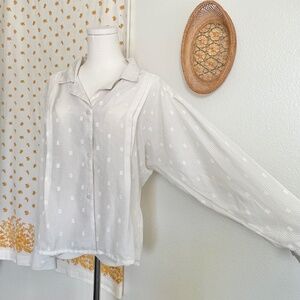 Vintage Chaus Ivory Textured Button Up Blouse Retro 90s Cream Top